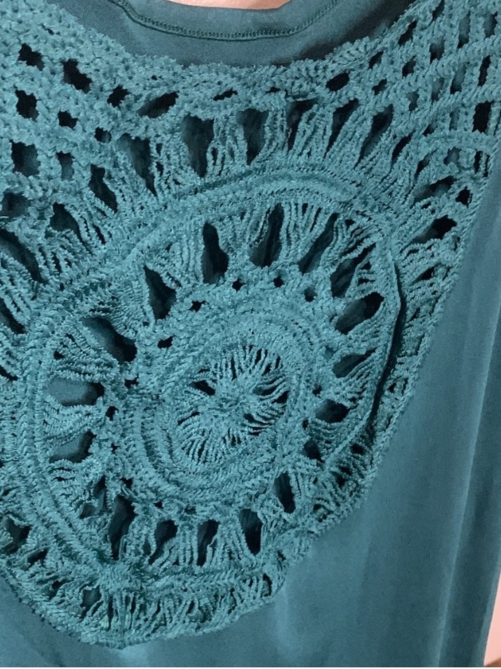 BOHO Crochet Hem Sleeveless Tank Dress Hunter Green - Picture 7 of 7